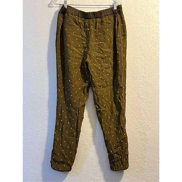Anthropologie Sz 8 Elevenses Cropped Lightweight Pants Olive Green Gold Diamond - Picture 4 of 4